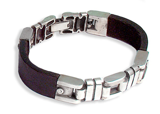 Сребърна мъжка гривна с кожа