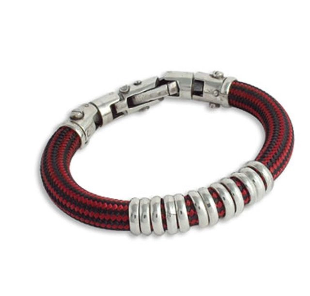 Сребърна гривна, изработена от въже за катерене с инкрустиран лазурит