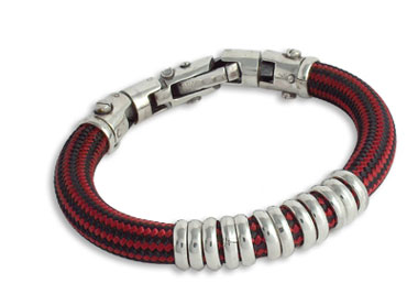 Сребърна гривна, изработена от въже за катерене с инкрустиран лазурит