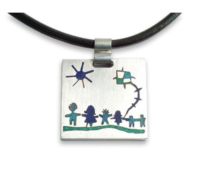 Сребърно колие с емайли от малахит, лазурит и тюркоаз