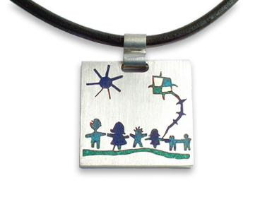 Сребърно колие с емайли от малахит, лазурит и тюркоаз