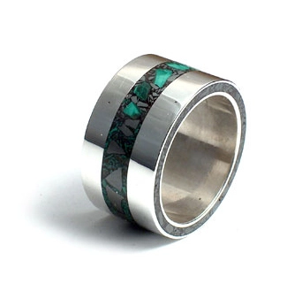 Сребърен пръстен с емайли от малахит и хематит