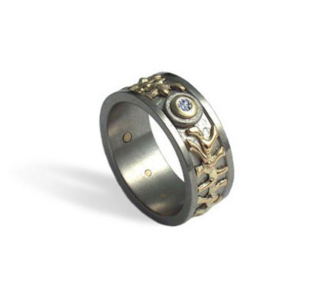 Пръстен от Титан, злато (14k) и брилянт (2,5 mm)