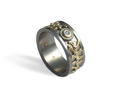 Пръстен от Титан, злато (14k) и брилянт (2,5 mm)