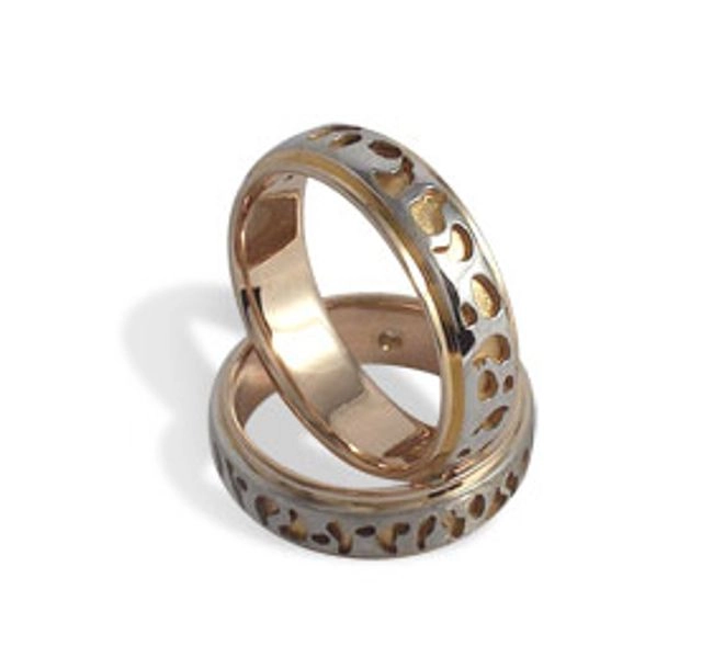 Брачни халки от бяло и жълто злато (14к)